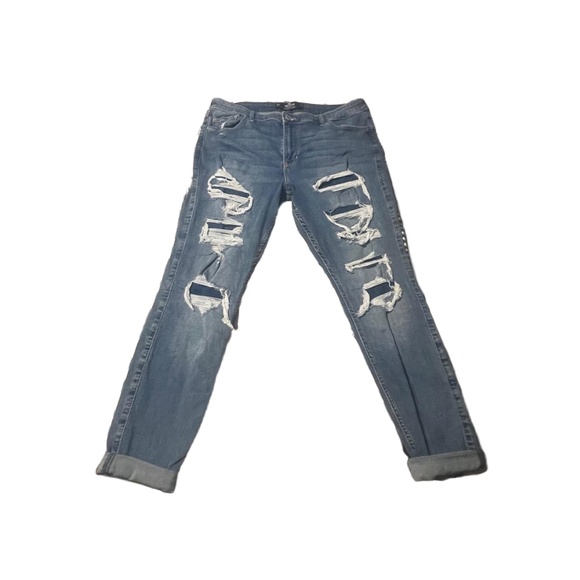 Hollister Denim - Hollister Jeans STYLE 355D2763 15R W32 L28 Blue Distressed Cuffed Lined Holes